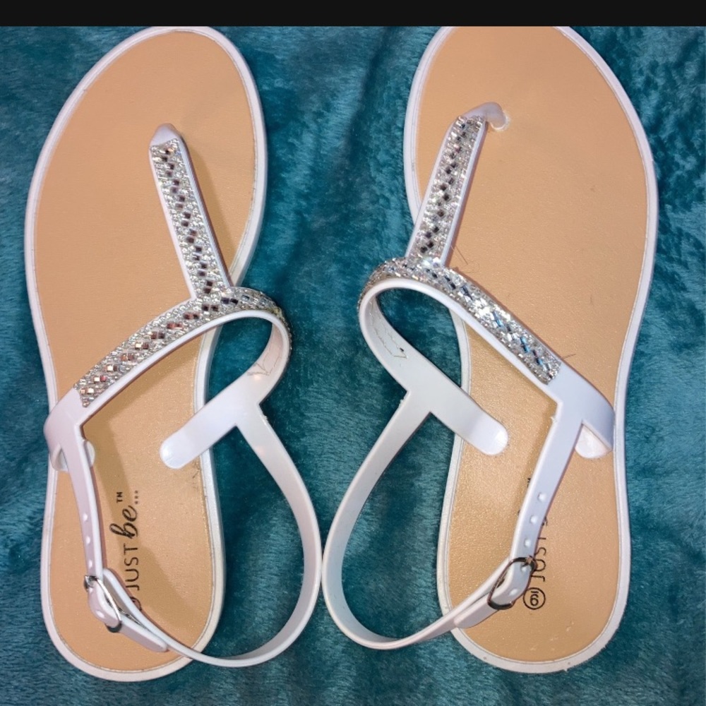 White Jeweled strap sandals